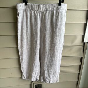 J.Jill 100% Linen Capri‎ cropped pants Womens Large Petite Elastic Waist Coastal